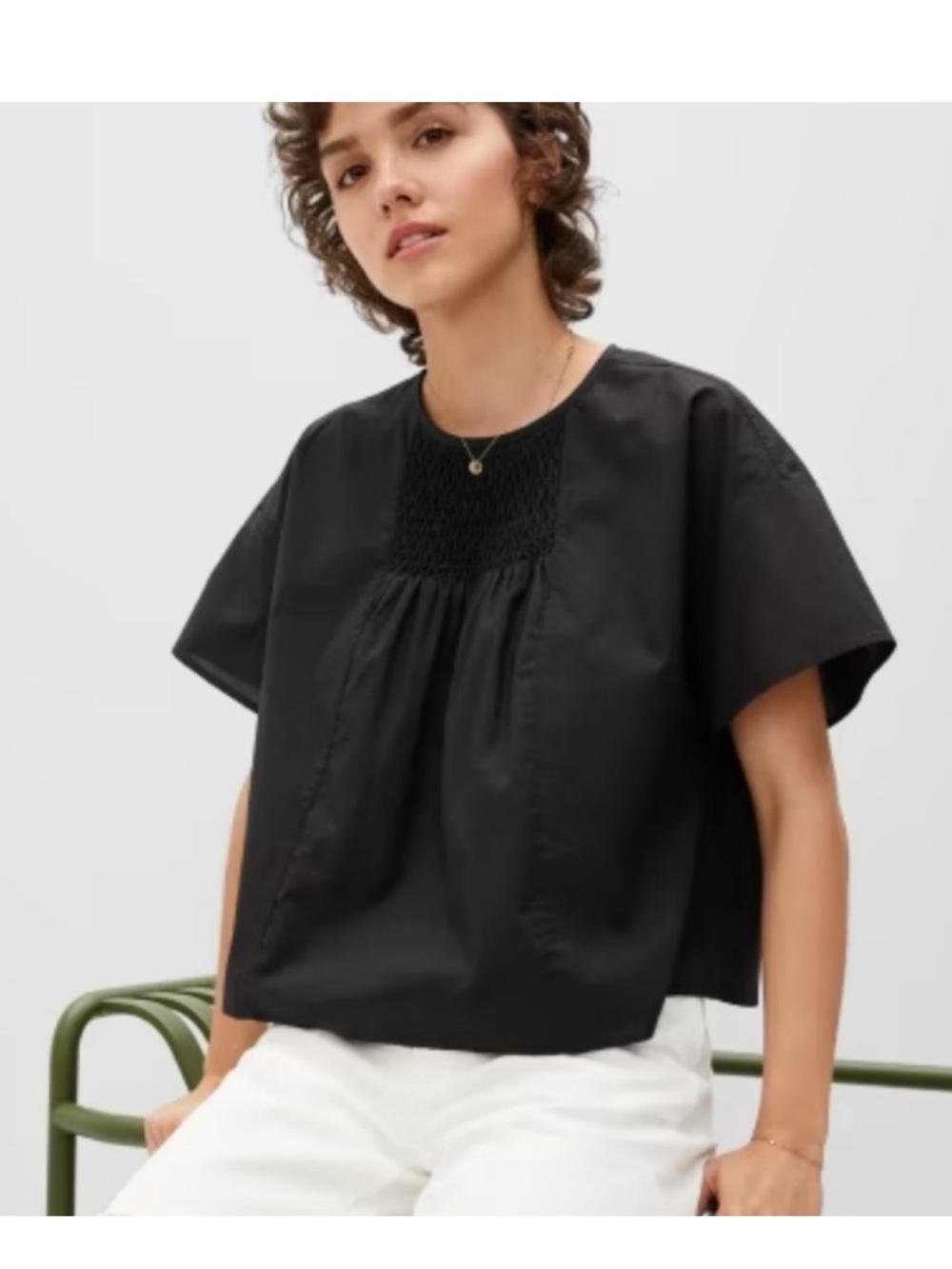 Everlane smocked front T-shirt in black